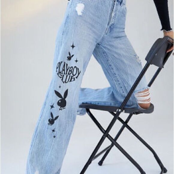 Playboy By PacSun Eco Super Distressed High Waisted Baggy Jeans Sz Size 26 - Picture 2 of 9